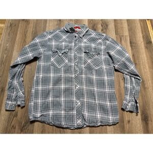 Field N Forest Shirt Men's Large Black White Green Plaid Long Sleeve Button Up